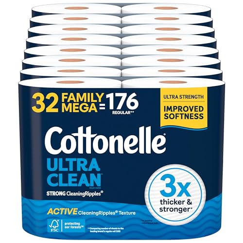 32 Family Mega Rolls Cottonelle Ultra Clean Toilet Paper (=176 Regular Rolls)