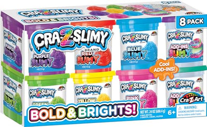 CRA-Z-Slimy Bold & Brite 8 Count, Stretchy & Colorful Premade Slime Collection, Ages 6 and Up