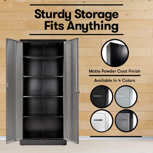 Fedmax Metal Garage Storage Cabinet - 71-inch Tall Large Steel Utility Locker with Adjustable Shelves & Locking Doors - Garage Cabinets for Tool Storage and Ammo Locker - White & Silver