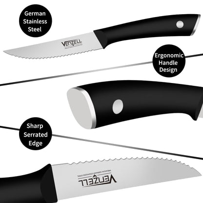 VENZELL Premium 8-Piece Serrated Steak Knife Set