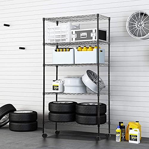 5-Tier Adjustable Metal Wire Shelving Unit with Casters