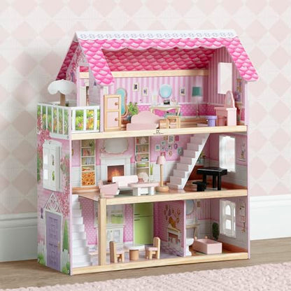 Delta Children Little Gem Dollhouse - 3-Story Dollhouse with 4 Rooms - Includes 16 Accessories - Fits 5-inch Dolls - Pretend Play Dream Gift for Ages 3+
