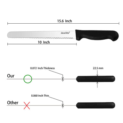 dearithe Serrated Bread Knife with Sheath, Plus a Free 304 Butter Knife,10 inch Black Stainless Steel Sharp Wavy Edge Wide Bread Cutter, For Homemade Bread, Bagels, Cake. Dishwasher Safe