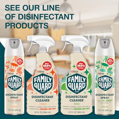 Family Guard Brand Disinfectant Spray Trigger & Multi Surface Cleaner, Antibacterial Spray, Expertly Formulated for Use In Homes with Children & Pets, Citrus Scent, 32 oz (Pack of 1)