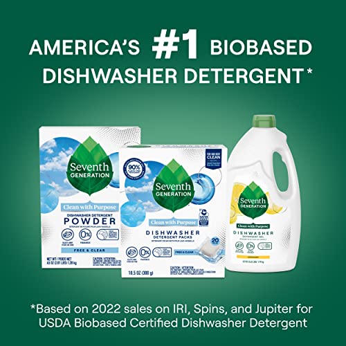 Seventh Generation Dishwasher Detergent Packs for sparkling dishes Free & Clear Dishwasher Tabs, 72 Count (Pack of 1)