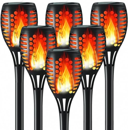 6 Pack Solar Torch Lights Outdoor Flickering Flame