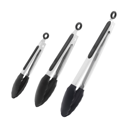 Black Silicone Kitchen Tongs Set - 3 Sizes