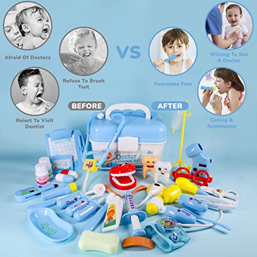 Medical Kit for Kids - 38 Pieces Doctor Pretend Play Equipment, Toy Doctor Kit for Kids, Doctor Play Set with Gift Case for Boys Girls 3 4 5 6 7 Years old Christmas Birthday Gift(blue)