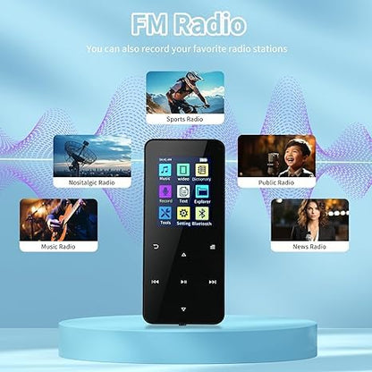 144GB MP3 Player - Music Player with Bluetooth 5.2 HiFi Sound Shuffle Single Loop FM Radio Built-in HD Speaker Voice Recorder Mini Design Ideal for Sport