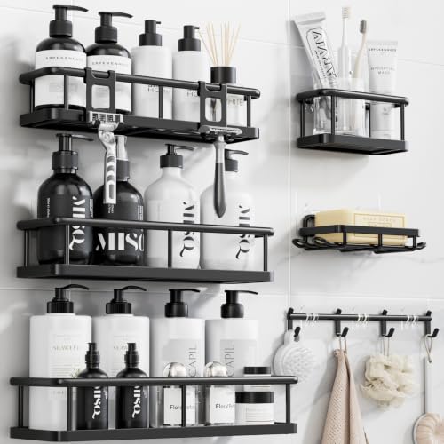6 Pack Rustproof Adhesive Shower Caddy Set