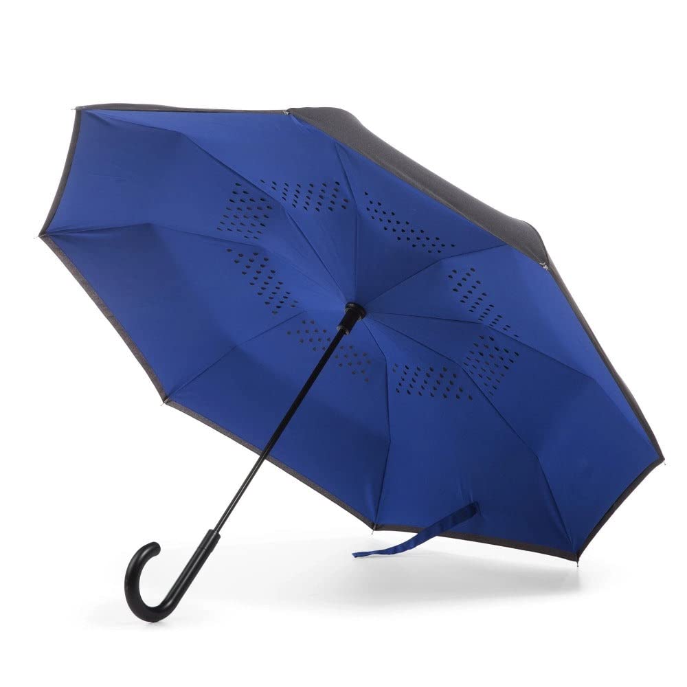 Totes InBrella - Reverse Close Umbrella with Invisible Water Repellent Coating - Auto Close, Inverted, Dripless, and Stormproof for Rainy Weather