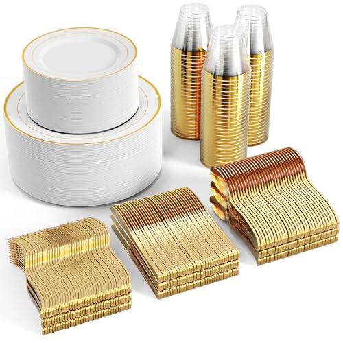 100 Guest Disposable Dinnerware Set, Plates, Cups, Cutlery