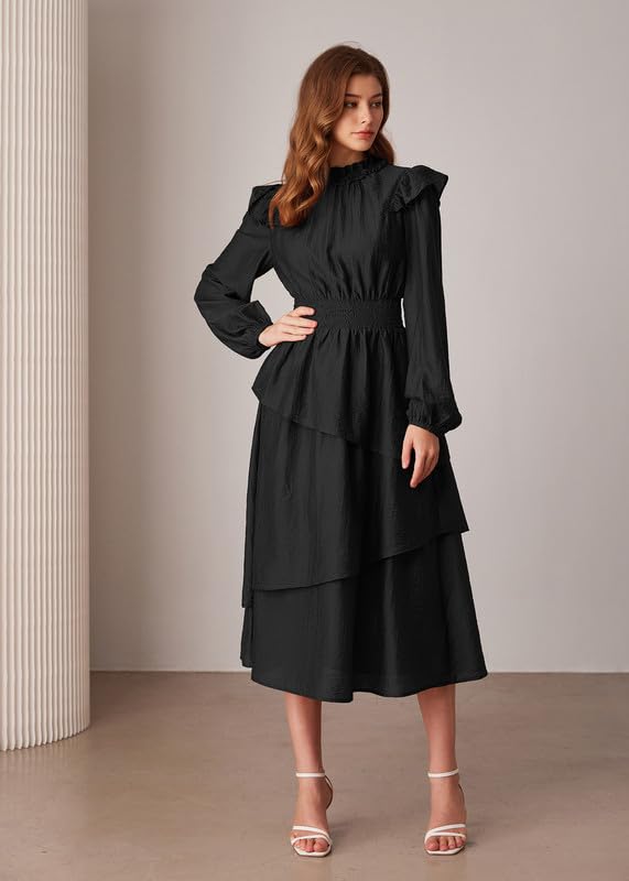 GRACE KARIN Women's Ruffle Mock Neck Midi Dress