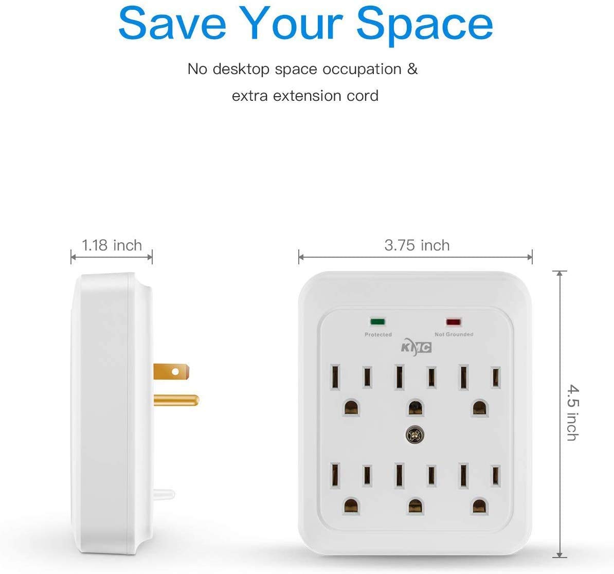 KMC 6-Outlet Surge Protector Power Strip, 980J