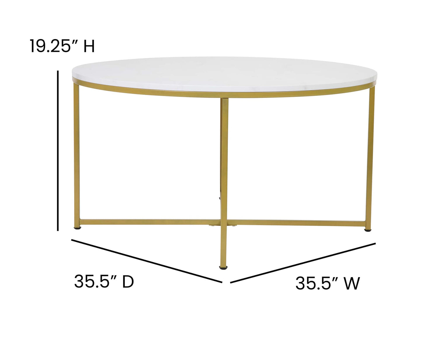 Flash Furniture Hampstead Collection Coffee Table - Modern White Marble Finish Coffee Table - Crisscross Brushed Gold Frame