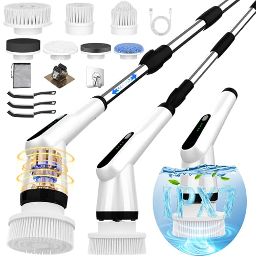 Electric Spin Scrubber with 7 Brush Heads, Retractable Handle