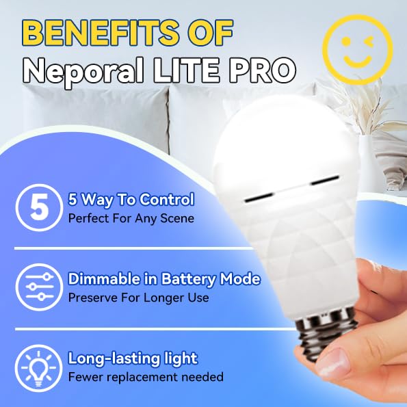 Rechargeable Emergency Light Bulbs, 2600mAh Backup