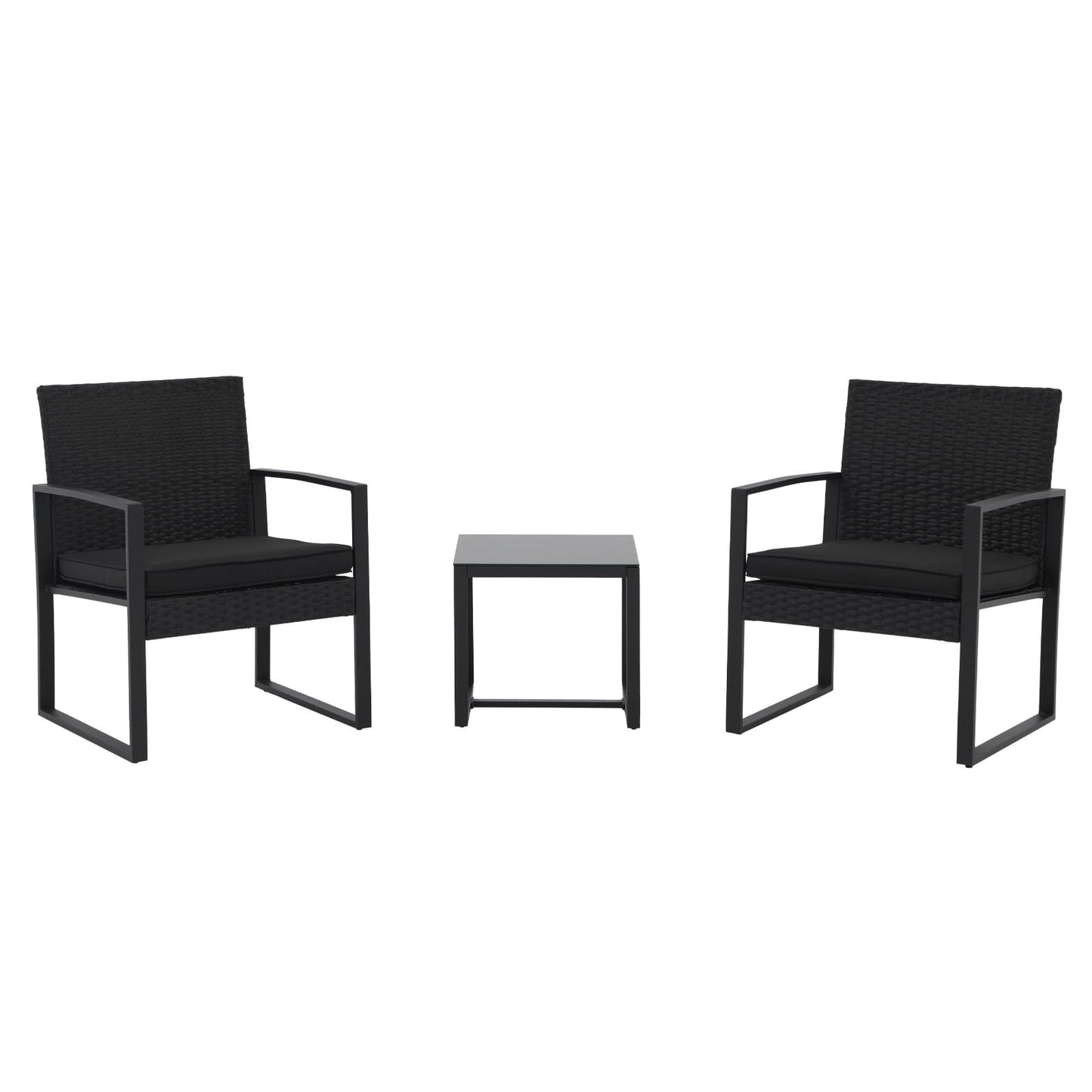 JOIVI 3 Pieces Patio Bistro Set, PE Wicker Outdoor Patio Furniture Set, Modern Rattan Patio Chairs with Coffee Table, Patio Conversation Sets for Balcony, Front Porch, Garden, Poolside, Black Cushions