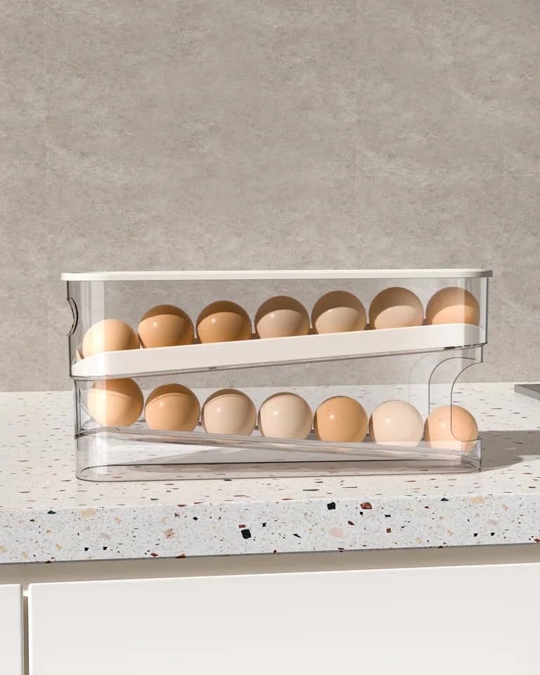 RedRoko Egg Container for Refrigerator, Egg Holder Rolling Egg Holder for Refrigerator, Automatic 14 Count Egg Dispenser for Refrigerator, Egg Organizer Container