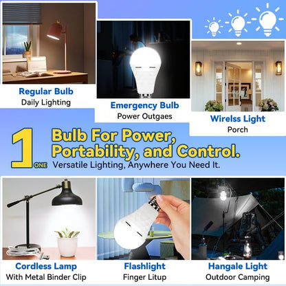 Rechargeable Emergency Light Bulbs, 2600mAh Backup