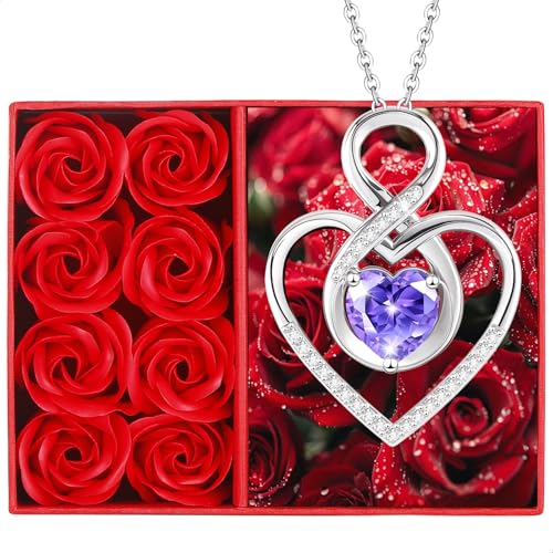Infinity Heart Amethyst Birthstone Pendant Necklace