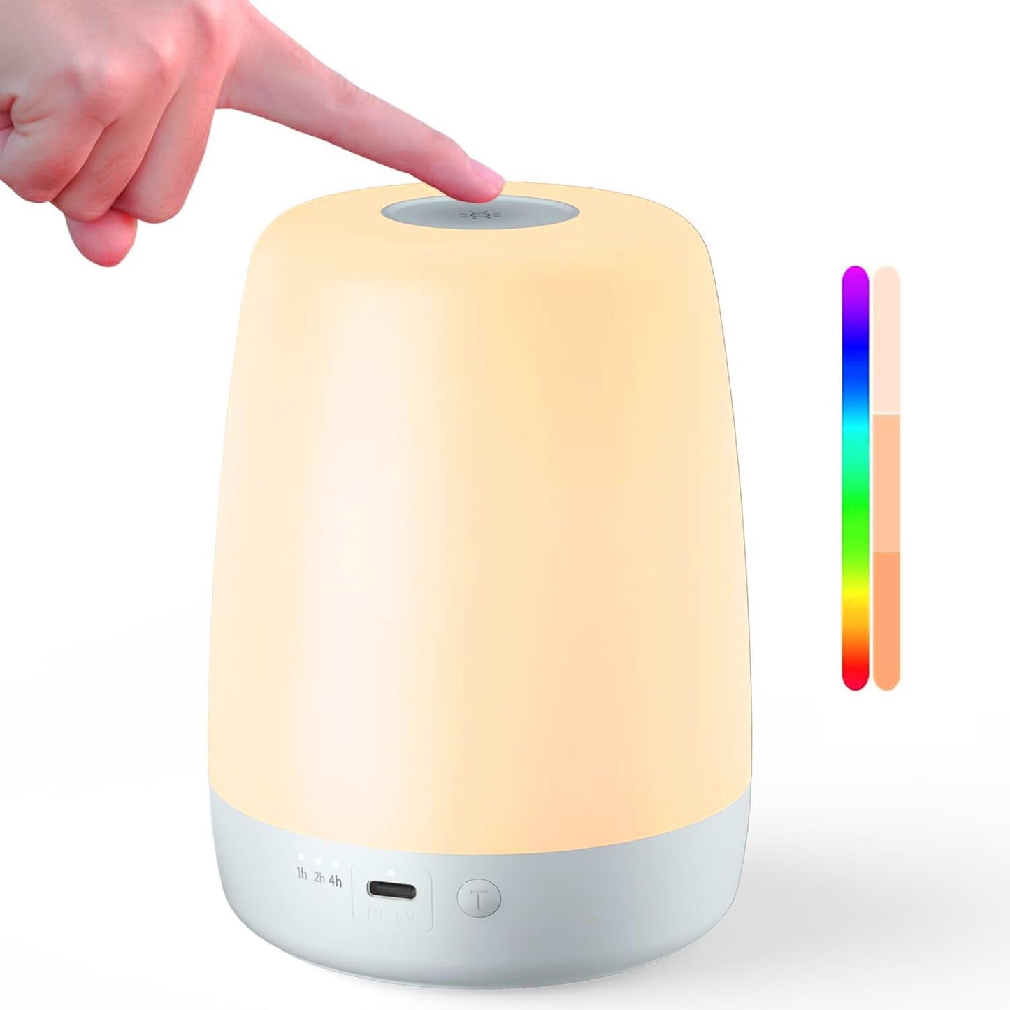 winshine Kids Night Light, 3 Way Dimmable Touch Night Light for Kids, 7 Colors Changing RGBW Rechargeable Portable Baby Night Light Lamp
