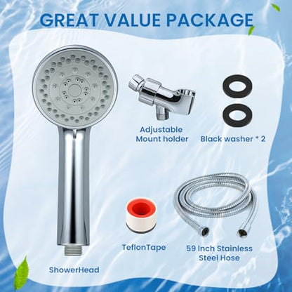 Shower Head, Axioblis 5 Function High Pressure Handheld ShowerHead with Shower Hose and Adjustable Bracket, Velynda