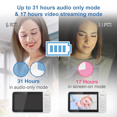 VTech VM924 Remote Pan-Tilt-Zoom Video Baby Monitor, 5" LCD Screen, Up to 17 Hrs Video Streaming, Night Vision, Up to 1000ft Range, Soothing Sounds, 2-Way Talk, Temperature Sensor,Secured Transmission