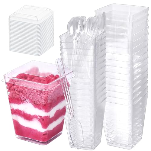 60 Pack Dessert Cups with Lids and Spoons 5oz