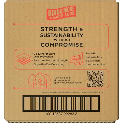 Glad Trash Bags, ForceFlex Protection Series Tall Garbage Bags, 13 Gal, Gain Original with Febreze, 110 Ct (Package May Vary)