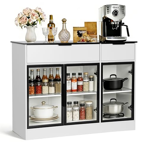 Buffet Cabinet with Drawers and Glass Doors