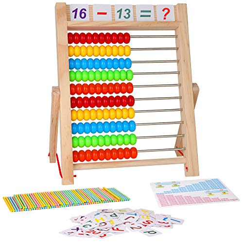 Wooden Abacus Math Learning Toy with Counting Sticks