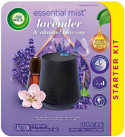 Air Wick Essential Mist Starter Kit, Diffuser + 1 Refill, Lavender and Almond Blossom, Air Freshener, Essential Oils