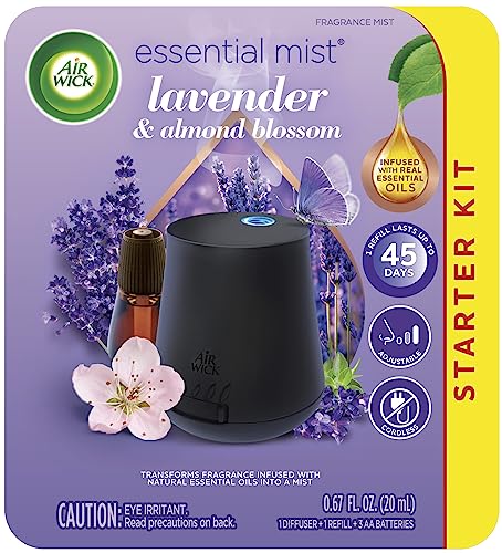Air Wick Essential Mist Starter Kit, Diffuser + 1 Refill, Lavender and Almond Blossom, Air Freshener, Essential Oils