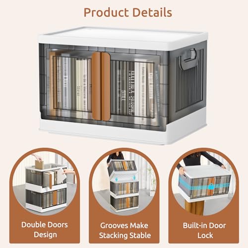 Z ZONAMA Storage Bins with Lids, Collapsible Closet Organizers and Storage 19 Gal, Clear Wardrobe Organizer,Stackable Plastic Container with Door for Book Clothes Home Organizing(3 Pack)