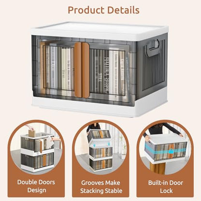 Z ZONAMA Storage Bins with Lids, Collapsible Closet Organizers and Storage 19 Gal, Clear Wardrobe Organizer,Stackable Plastic Container with Door for Book Clothes Home Organizing(3 Pack)