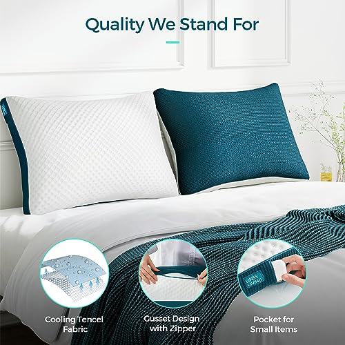 LINSY LIVING Shredded Memory Foam Pillow, Gel Infused Pillow with Tencel™ Washable Cover, Adjustable Firm Bed Pillows for Back, Stomach, Side Sleepers, CertiPUR-US & Oeko-TEX Certified, Queen