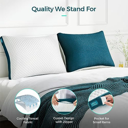 LINSY LIVING Shredded Memory Foam Pillow, Gel Infused Pillow with Tencel™ Washable Cover, Adjustable Firm Bed Pillows for Back, Stomach, Side Sleepers, CertiPUR-US & Oeko-TEX Certified, Queen