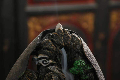 Landscape Backflow Incense Burner Cone Incense Burner Smoke Waterfall Resin Handmade Home Decor Gift Set with 120 Upgraded Cones,30 Incense Sticks,1Tweezer,1Mat
