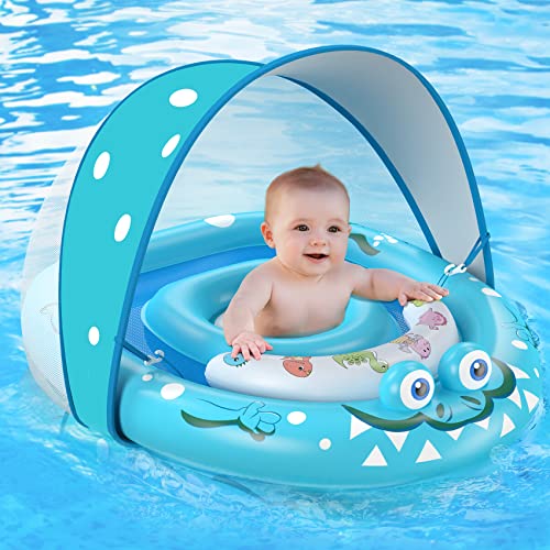Baby Pool Float with Canopy, Adjustable Infant Swim Seat