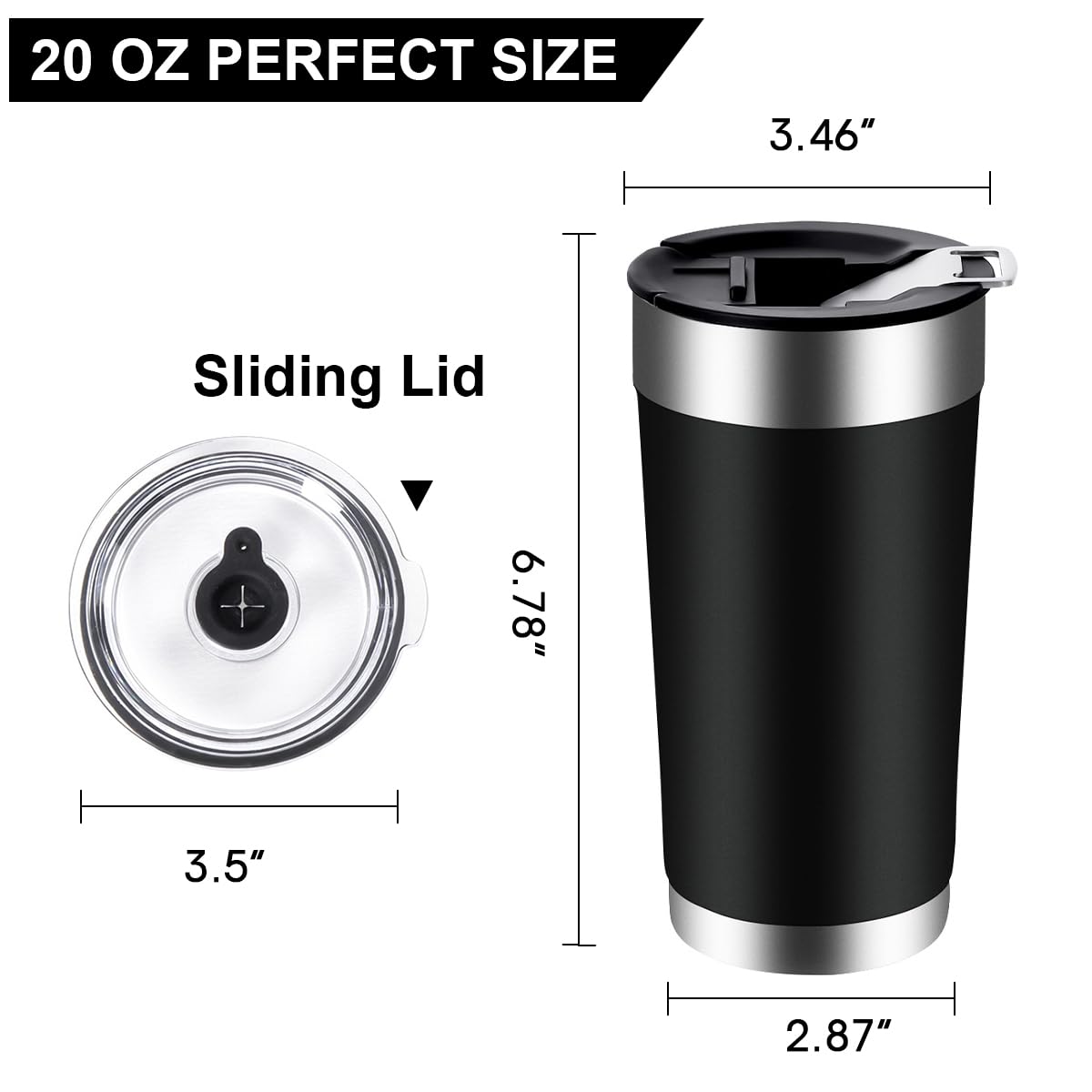 ANNA QUEEN 20 oz Stainless Steel Tumbler Insulated Vacuum Insulated Premium Thermal Coffee Ice Cup Double Wall Travel Mug, 2 Lids (Straw Lid/Beer Bottle Opener MagSlider Lid)