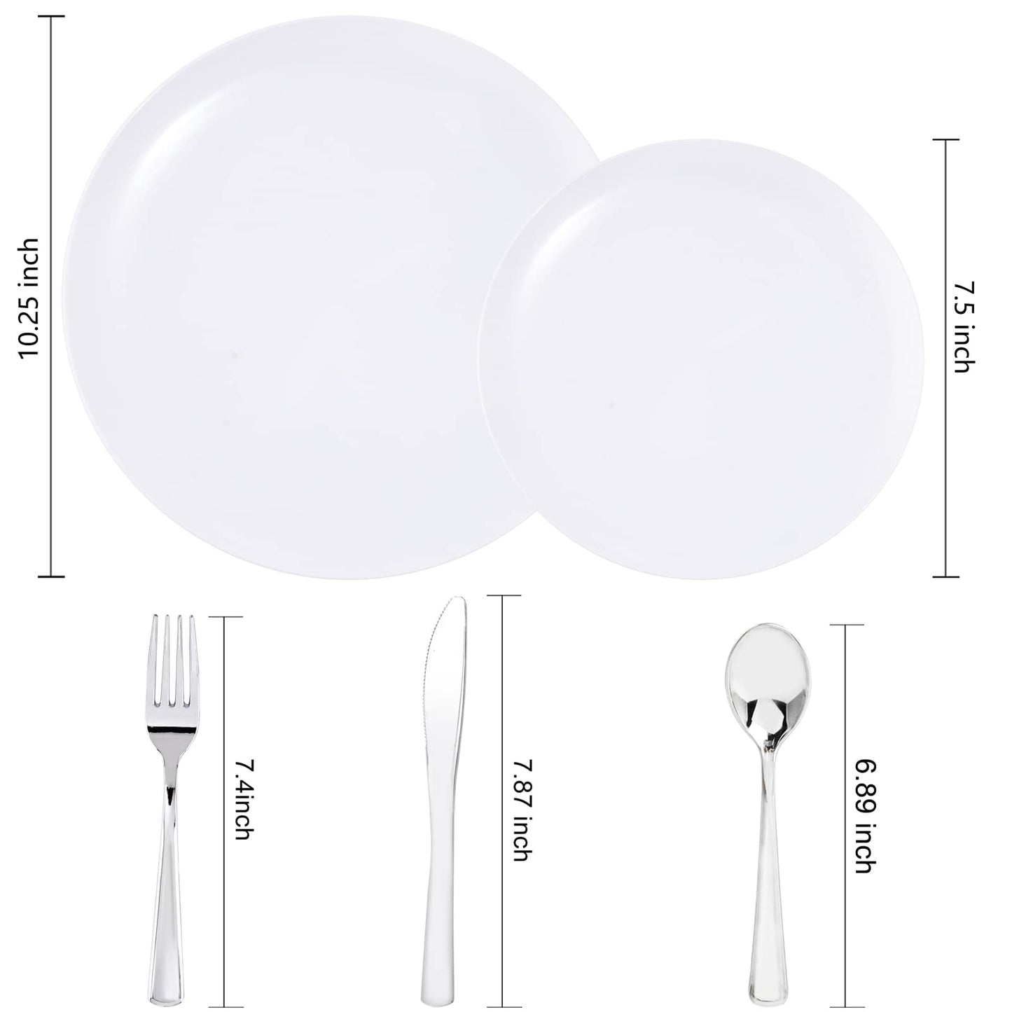 UPDATE: DEAD ❗ YOUBET 150 PCS White Plastic Plates & Silver Plastic Silverware-White and Silver Plastic Dinnerware include 30White Dinner Plates, 30 White Plates, 30Silver Cutlery Perfect for Wedding Party