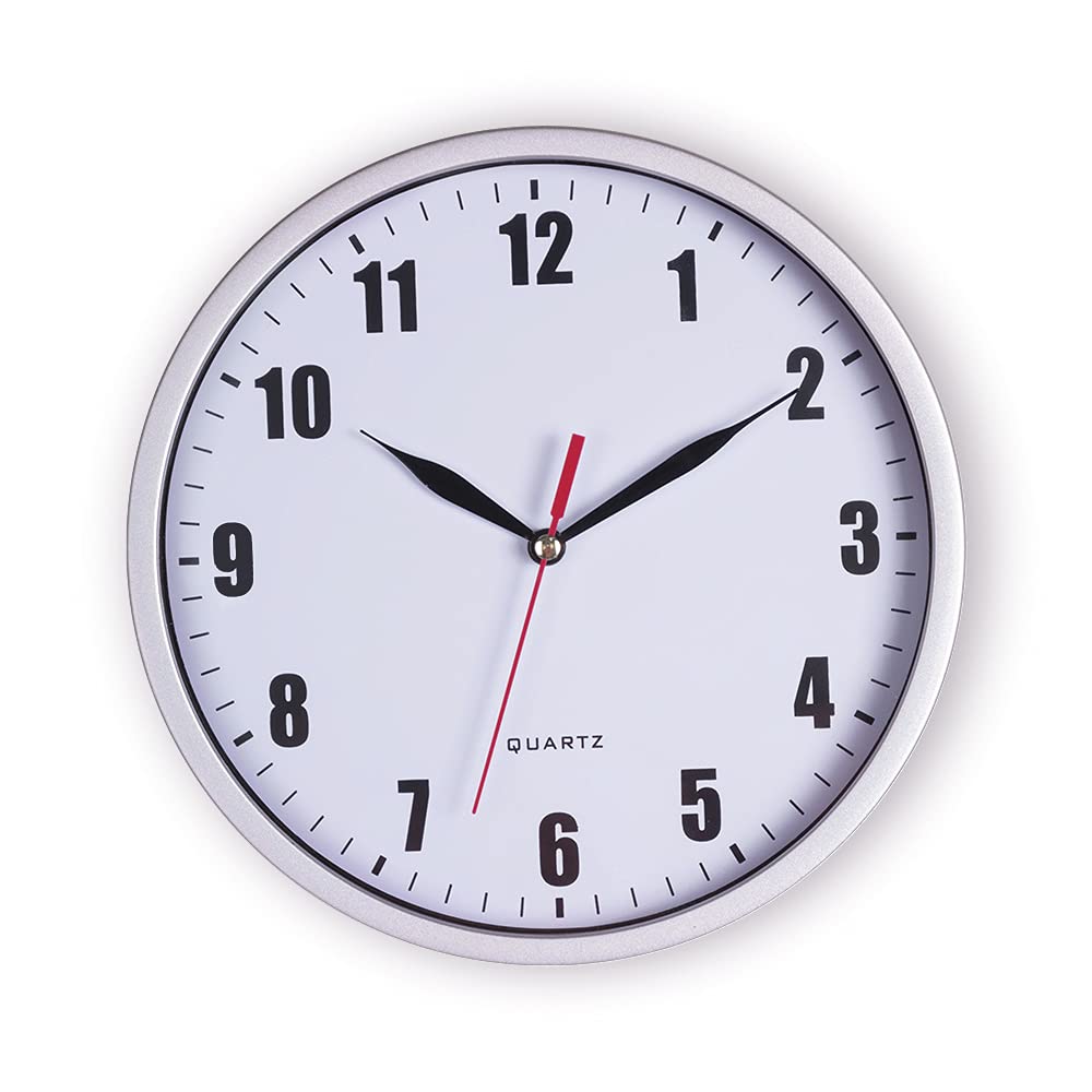 SAC SMARTEN ARTS 8" Silent Quartz Wall Clock Non-Ticking Digital Silver Wall Clocks