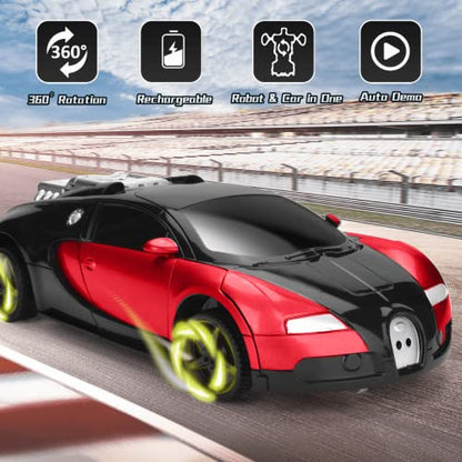 Ursulan Transform RC Car Remote Control Car with One Key Transformation, New Upgrade Deformed Robot for Kids Rechargeable Cars for Boys Age 3-8, Christmas for Boys and Girls (Red)