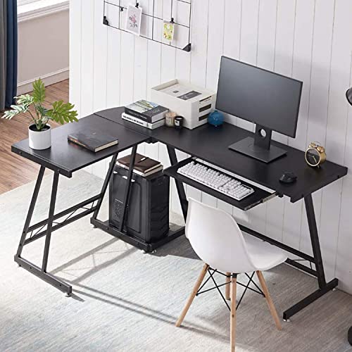 L-Shaped Computer Desk with Keyboard Tray and Stand
