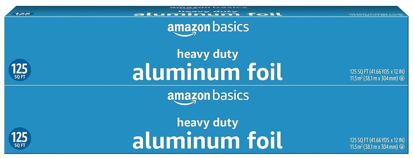 Amazon Basics Heavy Duty Aluminum Foil, 125 Sq Ft, Pack of 2