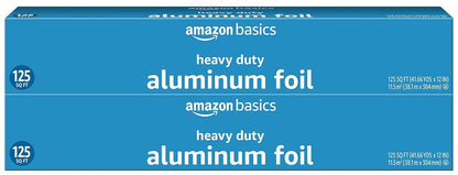 Amazon Basics Heavy Duty Aluminum Foil, 125 Sq Ft, Pack of 2