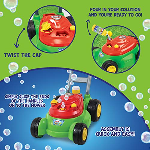 Maxx Bubbles Deluxe Bubble Lawn Mower Toy – Includes 4oz Bubble Solution | Outdoor Bubble Machine for Kids | Easy to Use, No Batteries Required | Amazon Exclusive, Red – Sunny Days Entertainment