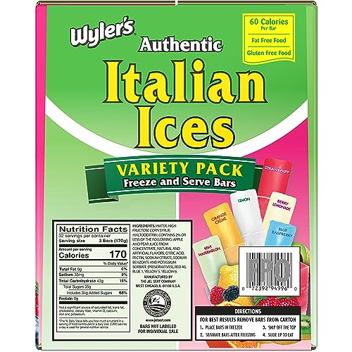 UPDATE: NOW ONLY $11.48! Wyler's Authentic Italian Ice Fat Free Freezer Bars Original Flavors 2oz bars, 96 count