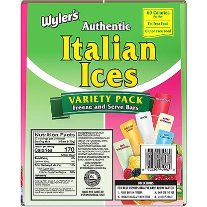 UPDATE: NOW ONLY $11.48! Wyler's Authentic Italian Ice Fat Free Freezer Bars Original Flavors 2oz bars, 96 count